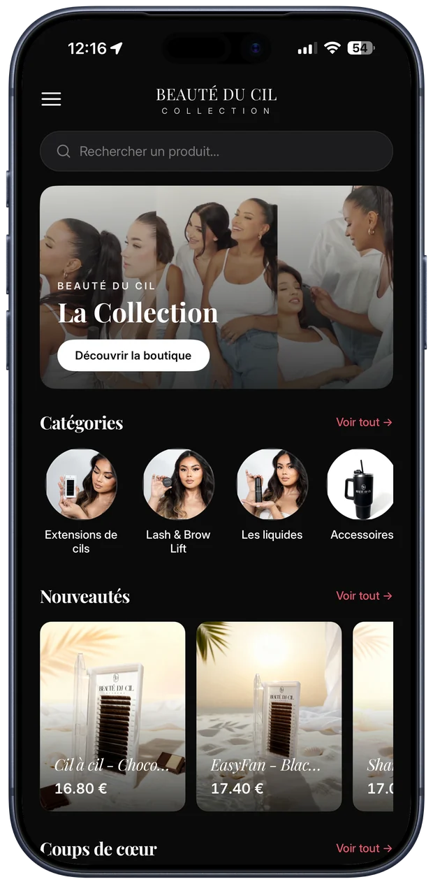 Catalogue produits dans l'application